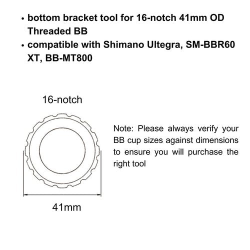 Juscycling Bottom Bracket Tool for 16-Notch 41mm OD Threaded BB, Compatible with Shimano Ultegra, SM-BBR60 XT, BB-MT800