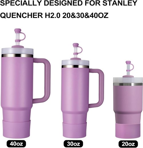 HYZ 8 Piece Accessories for Stanley Cup, Silicone Spill Proof Stopper Set and Protective Boot Including Straw Cover Cap for Stanley H2.0 20oz 30oz 40oz Tumbler, Lilac
