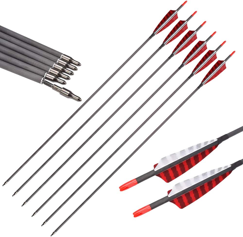 Pure Carbon Arrows - 30 Inch Turkey Feather Fletching | 600/700 Spine for Traditional & Compound Bows