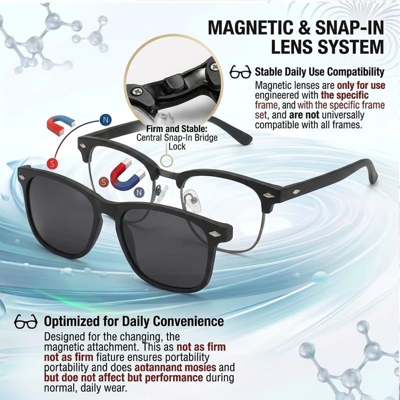Magnetic Clip-On Polarized Sunglasses - Retro Half Frame 5 Pack