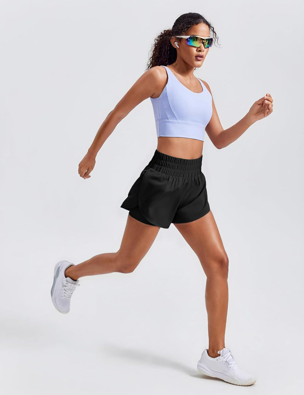 PINSPARK Women's 2-in-1 High-Split Running Shorts - High Waisted Athletic Gym Shorts with Pockets, 3" Liner