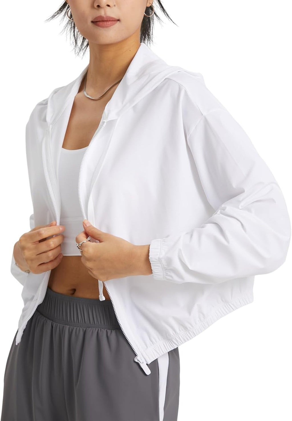 Wyeysyt Women's Cropped Jacket - UPF 50+ UV Sun Protection for Outdoor Workouts | White, X-Large