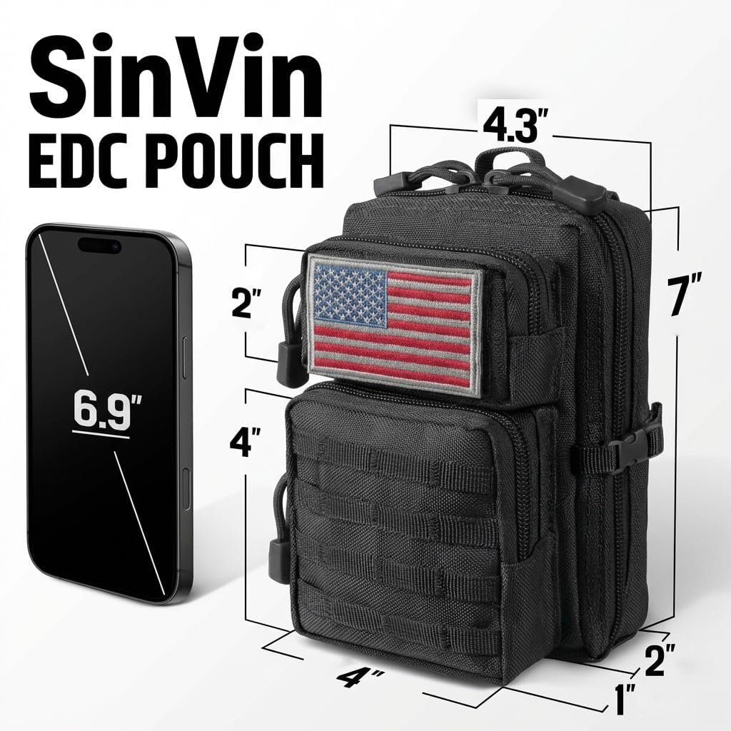 Skiennix EDC Tactical Pouch - 2 Pack Small Molle Pouches with US Flag Patches