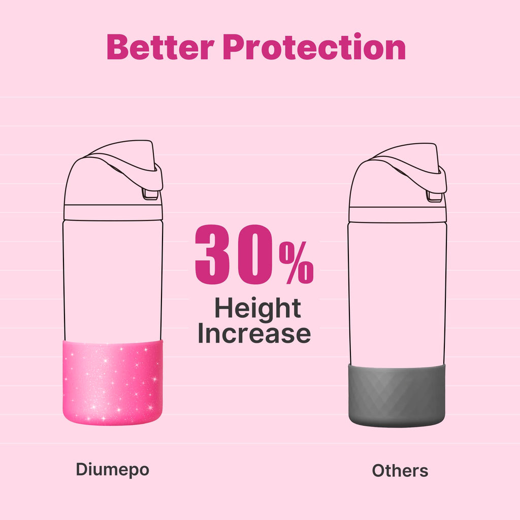 Diumepo Silicone Water Bottle Boot for Owala 14/16oz, Anti-Slip Protective Sleeve Bottom Bumper Protector for Owala 12 oz Tumbler, Flip 14 oz and FreeSip 16 oz Water Bottle (Glitter Rose Red)