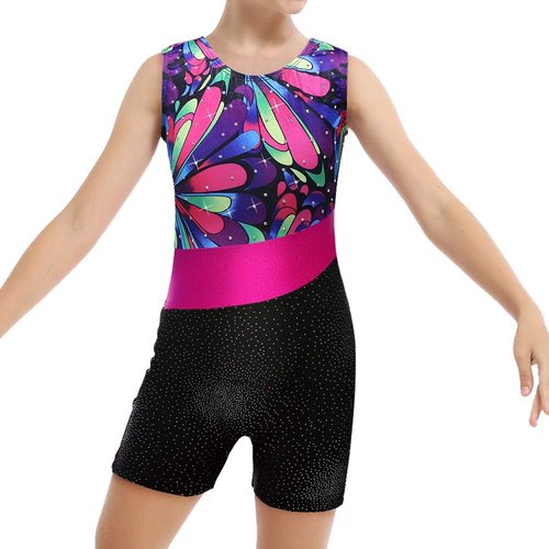 HOZIY Girls' Gymnastics Leotard - Sparkling Snowflake Design in Blue, Purple & Hot Pink