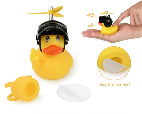 DS. DISTINCTIVE STYLE Middle Finger Rubber Duck Yellow Rubber Duck with Propeller Helmet 2.75 Inch Funny Car Ornaments Duck for Car Dashboard Decoration, Bike Bell，Computer Monitor Decor (Black)