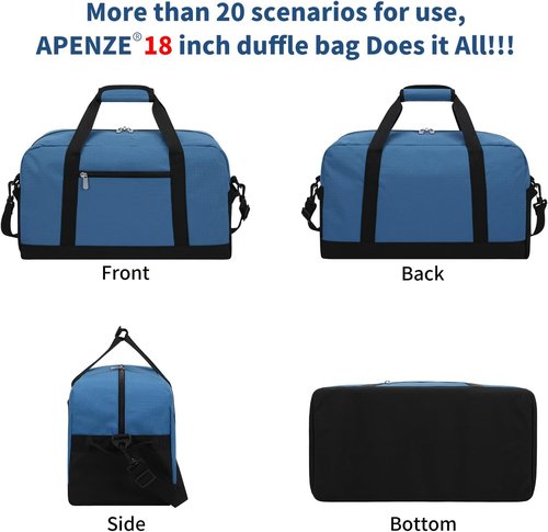 Apenze Small Gym Bag 18 inch Carry On Duffel Bag for Weekender Travel - Blue