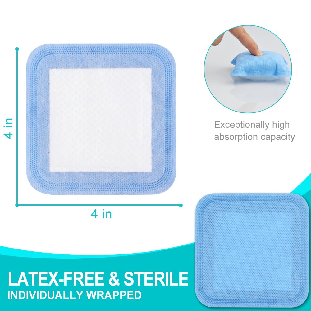 Super Absorbent Dressing Pad for Heavy Exuding Draining Wound Pressure Sore Foot Ulcers Venous Ulcer Leg Cut Skinned Fast Healing Wounds Care 4"x4" (Pack of 10)