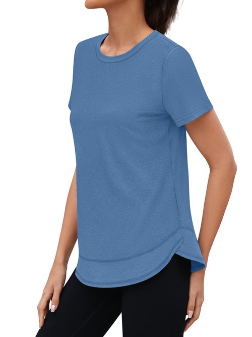 3rd hill Womens Workout Tops Short Sleeve Crewneck Sports Yoga Running Shirts Quick Dry Outfits Blue XL
