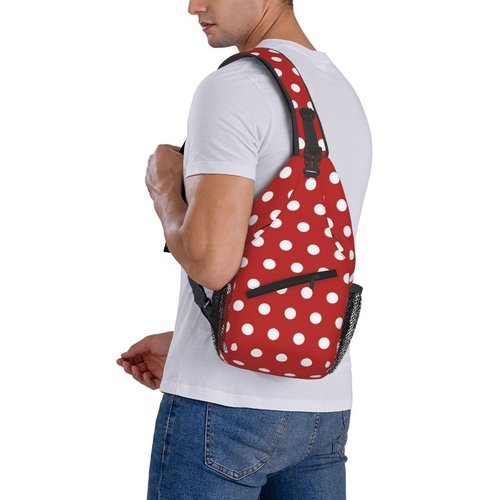 LOSTORCHI Polka Dots Crossbody Sling Bags for Women Men Abstract White Small Circle Dot on Red Background Travel Sling Backpack Casual Shoulder Bag Dice Design Dot Pattern Gym Sports Hiking Daypack