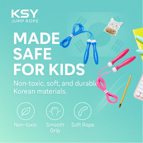 KSY Kids Jump Rope (Crystal Series) – Durable PVC Jump Rope for Kids Ages 6-12 – Lightweight, Adjustable, and Tangle-Free – Made in Korea