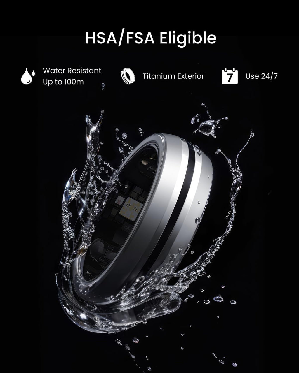 RENPHO Lynx Smart Ring - All-Day Sleep & Activity Tracking | Charging Case Included, Size 8 (Silver)