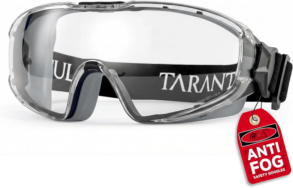 Tarantula Safety Goggles - ANSI Z87.1+ Over Glasses with Anti-Fog & Anti-Scratch Features | Adjustable Strap for Lab & Woodworking