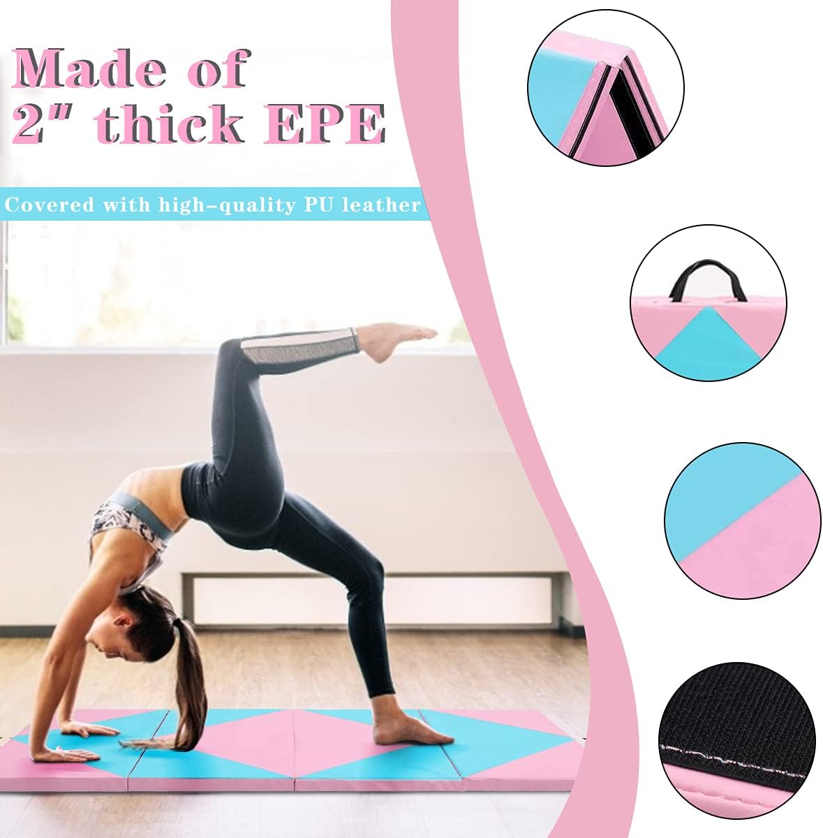 Skiennix Foldable Gymnastics Mat - Durable Exercise Aerobics Mat for Kids & Adults | 6/8/10 Feet Options