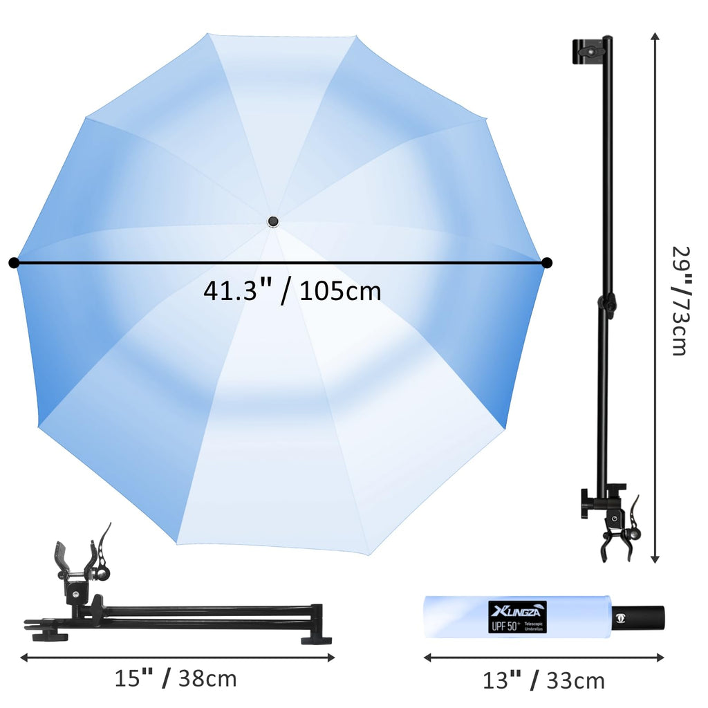XLINGZA UPF 50+ Beach Umbrella with Adjustable Universal Clamp