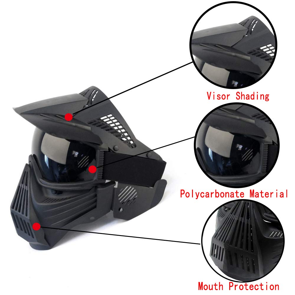 Tactical Mask Airsoft Masks, for Airsoft BB Hunting, CS Game Full Face Tactical Gear, Impact Resistant with Goggles, Motocross Skiing Outdoor Activities