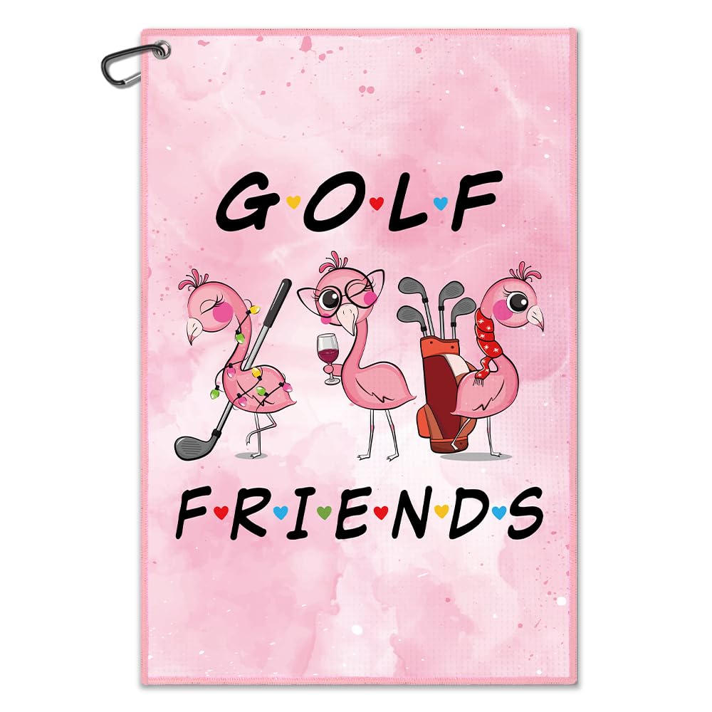 WUUCKOO Golf Friends Printed Pink Golf Towel, Funny Golf Towel for Golf Bag with Clip, Xmas Birthday Gifts for Friends Sister, Golf Gifts for Bestie Golf Lover, Ladies Golf Towel, Women Golf Towel