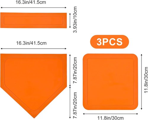 Baseball Softball Base Set - 5-Piece Orange Throw Down Bases with Pitchers Rubber for Teeball & Kickball