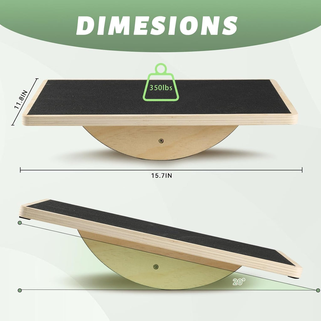 Skiennix Professional Wooden Balance Board - Anti-Slip Wobble Board for Core Strength & Therapy | 350LBS Capacity