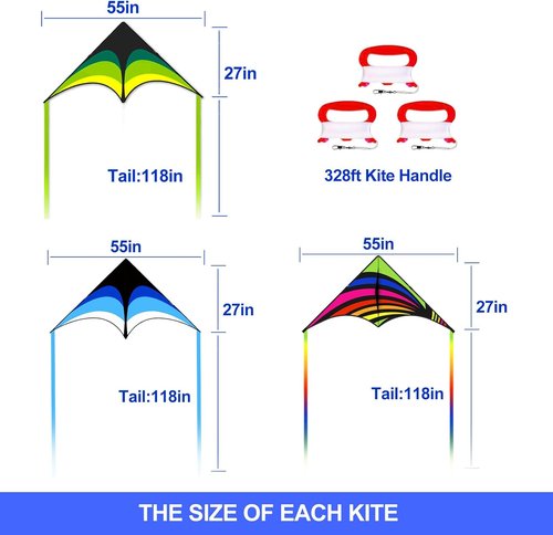 Delta Kite Set - 3 Pack Single Line Beach Kites for Adults & Kids | Includes Handles & String