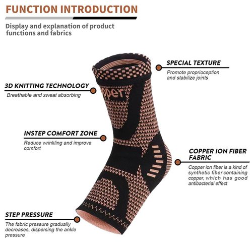 Copper Ankle Brace - Copper Infused Support Sleeve for Men & Women | Pain Relief for Plantar Fasciitis & Sprains
