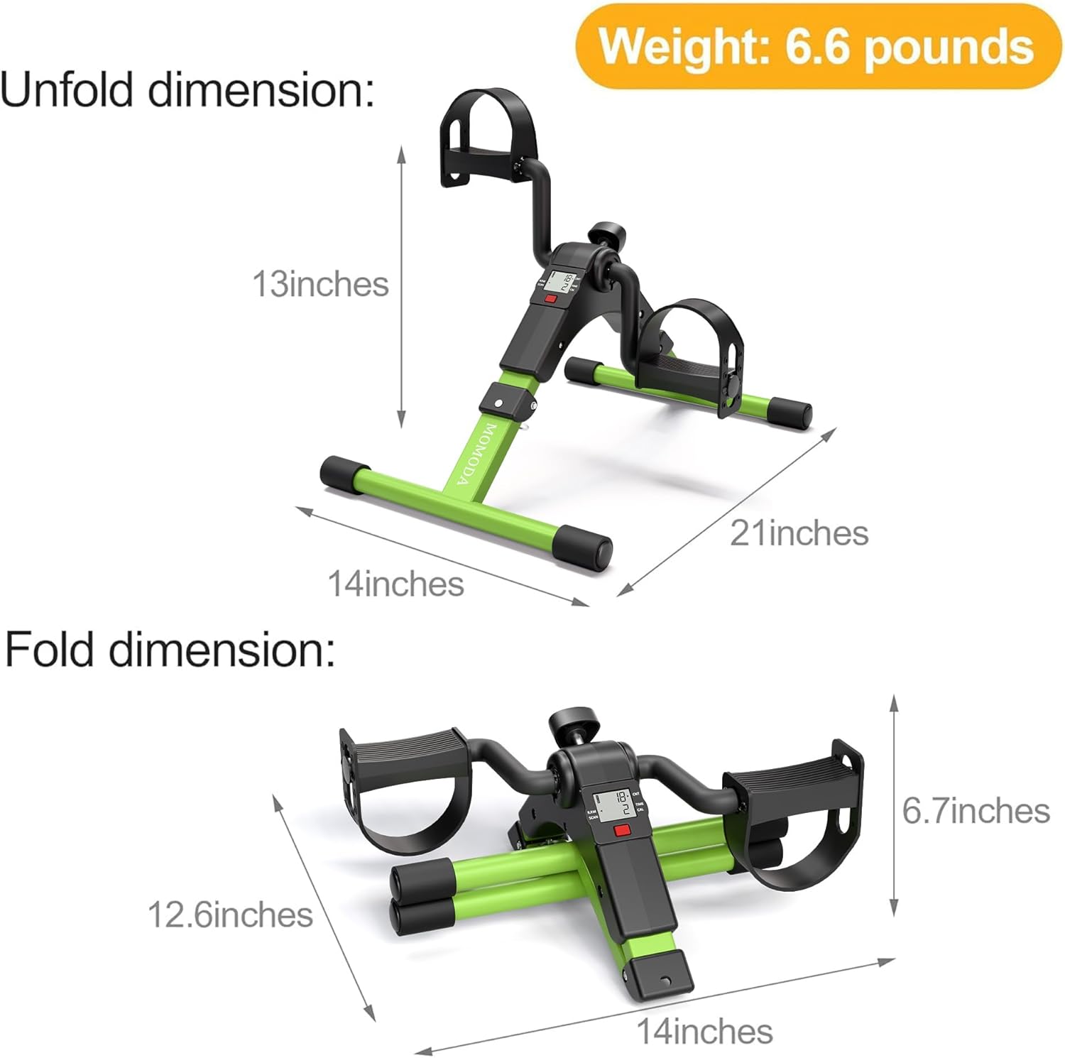 Pedal Exerciser - Foldable Desk Exercise Bike for Legs and Arms with LCD Monitor - Black/Green
