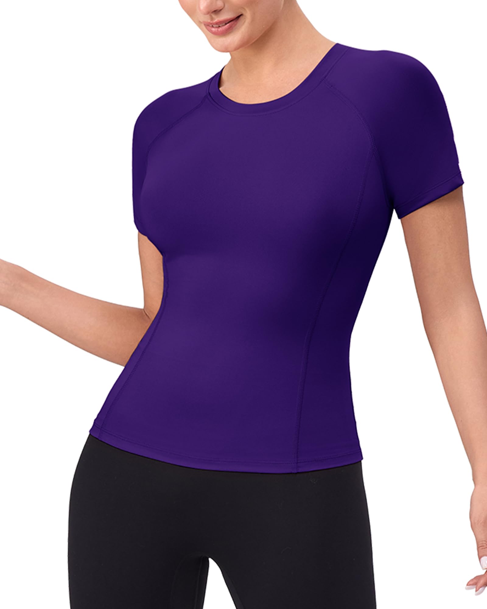 SPVISE Purple Women's Short Sleeve Compression Shirts Workout Athletic Yoga Tops Lightweight Running Gym Basic T-Shirts Soft