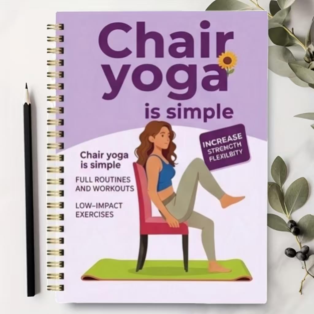 Skiennix 30-Day Chair Yoga Guide Book - 60 Beginner Workouts for Weight Loss & Flexibility | Spiral Bound (5.5x8.3 Inch, Deep Purple)