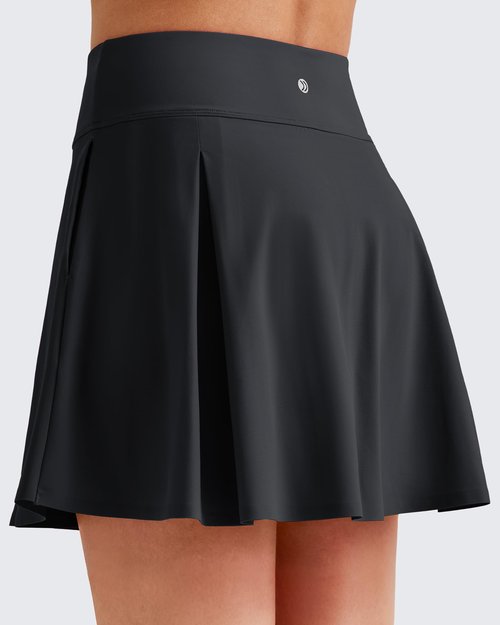 G4Free Tennis Skirts for Women High Waisted Golf Skorts Inner Shorts Summer Stretchy Athletic Skirt with Pockets(Black,L)