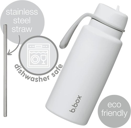 b.box 34oz Insulated Water Bottle - Keeps Drinks Cold for 46 Hours | Leak-Proof Stainless Steel - White Out