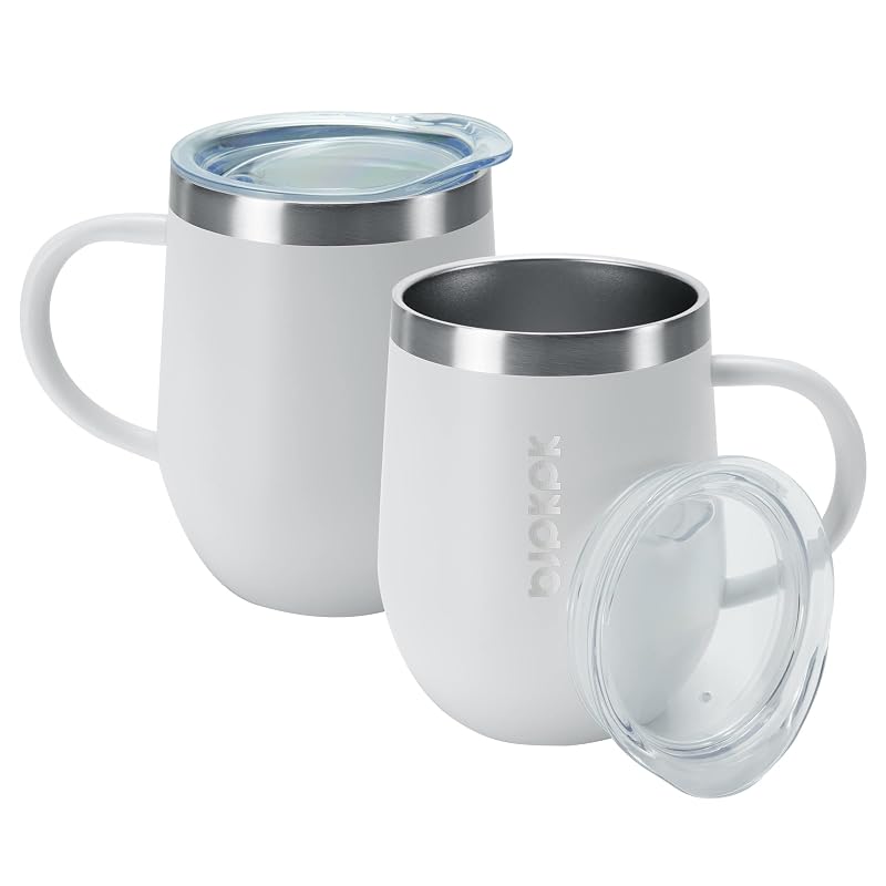 Insulated 12oz Stainless Steel Coffee Mug with Lid - Double Wall Vacuum, White 12oz