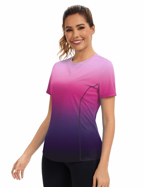 Avoogue Workout Tops for Women Breathable Athletic UPF50+ Sun Protection Shirts Summer Running Yoga Swim Outfits 2026(Gradient Purple,L)