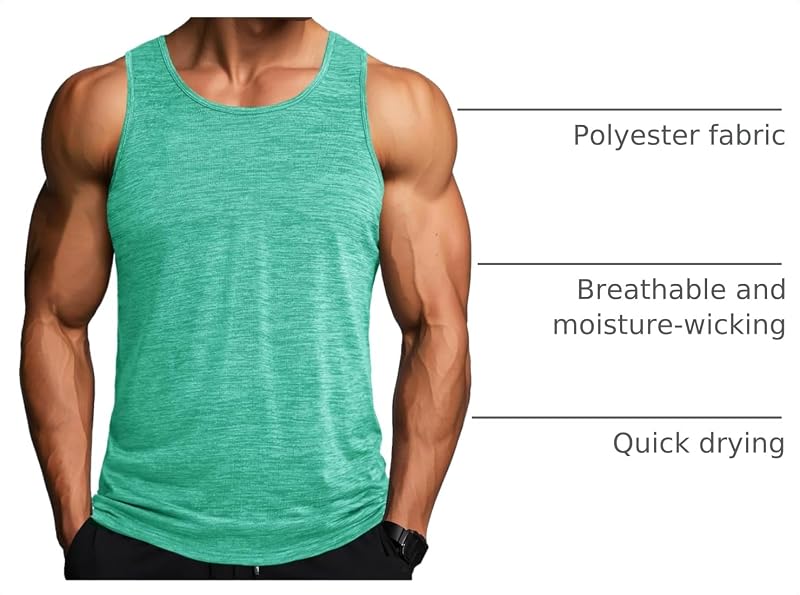Light Green Large MAGCOMSEN Men's Quick Dry Tank Top - Sleeveless Gym Muscle Shirt