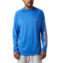 Columbia Men's Terminal Tackle Long Sleeve Fishing Shirt, Vivid Blue/Bright Nectar Logo, 1X