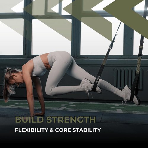 THYSOL® Resistance Trainer Pro Exercise Straps Army | Sling Trainer Set with Adjustable Door Anchor | Fitness Home Workouts - Suitable for Travelling & for Training Indoor & Outdoor (Army Green)