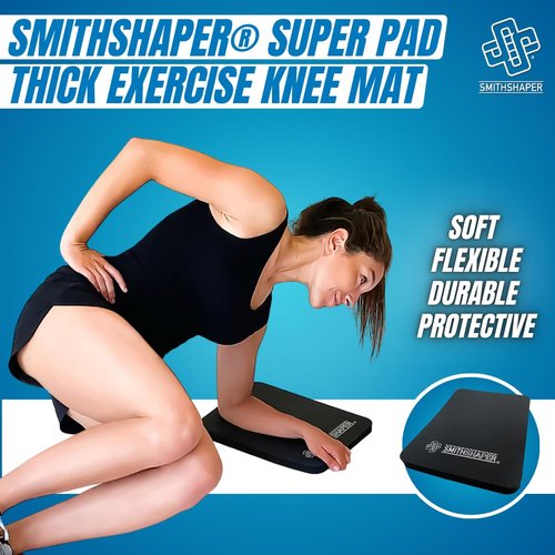 SmithShaper® SUPER PAD Thick Exercise Knee Mat (25.4mm) Cushions Knees and Elbows During Ab Rollouts (ab rolls), Knee Pushups and Planks Workouts/Yoga | Durable, Soft Nitrile Rubber | Resists Odors