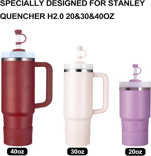 HYZ 8-Piece Silicone Accessories Set for Stanley Cup | Spill-Proof Stoppers & Protective Boot for H2.0 Tumblers - Cranberry