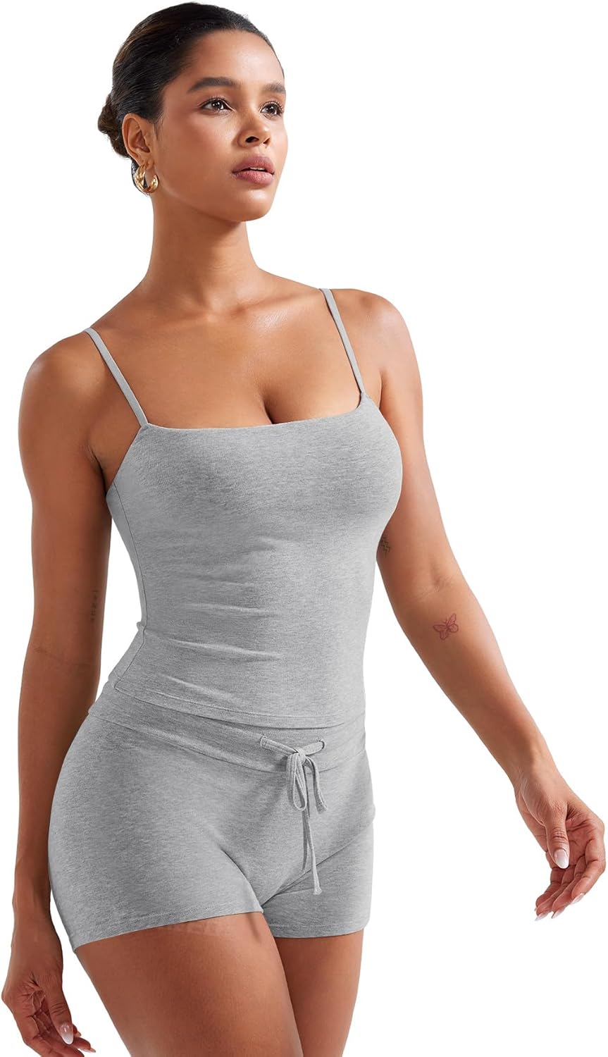YEOREO Women's 2-Piece Lounge Set - Comfortable Tank Top & Shorts with Built-In Bra | Summer Outfit