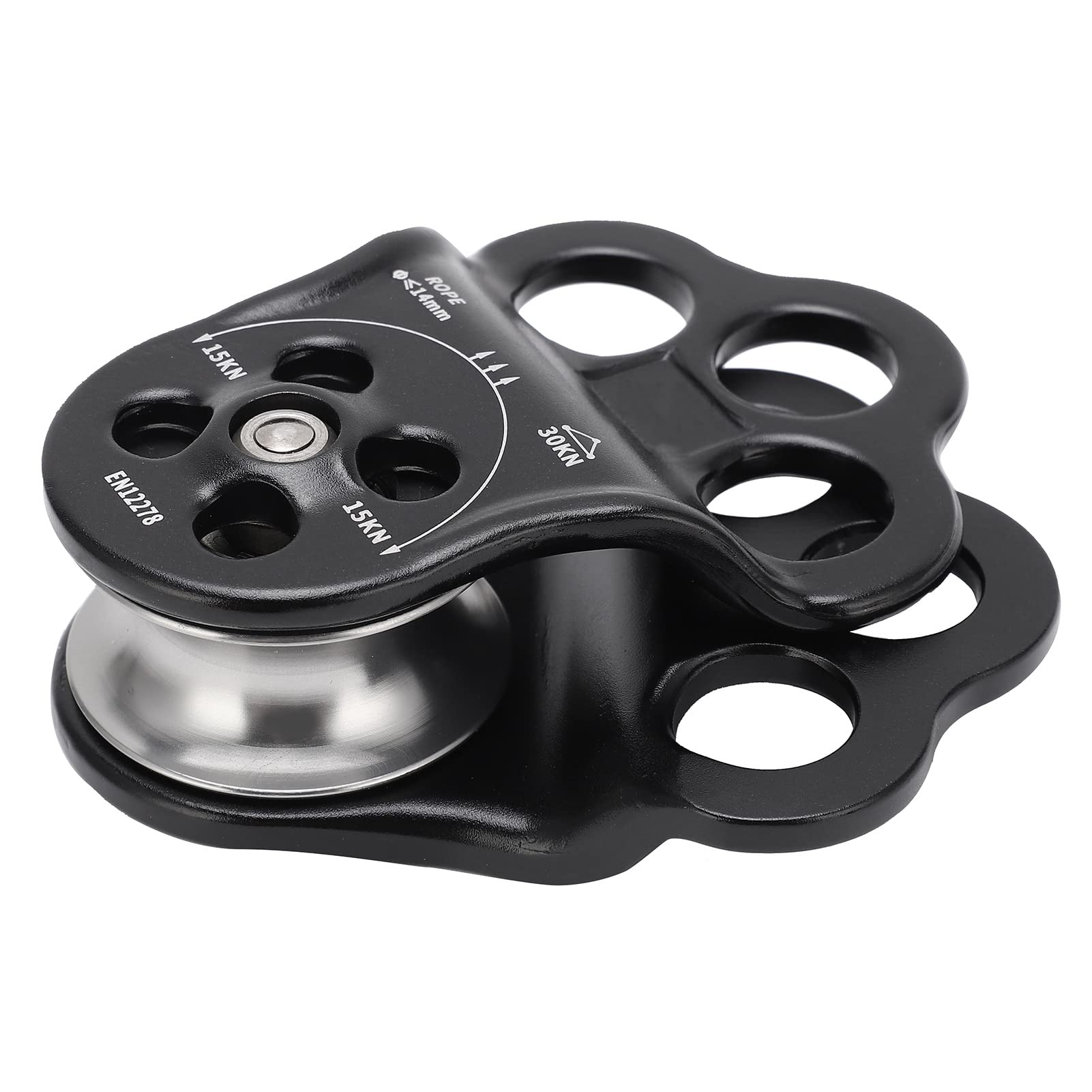 SUNGOOYUE 3 Hole Side Plate Pulley, Triple Hanging Points 30KN Aviation Aluminum Alloy Dual Bearing Hitch Climber Pulley for Climbing Rescue Aerial Work