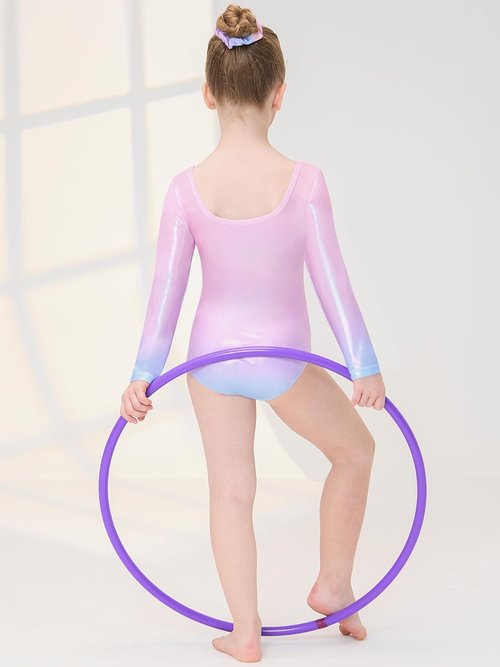 Gogokids Gymnastics Leotards - Sparkly Rhinestone Long Sleeve Dance Unitards for Girls 3-12 Years