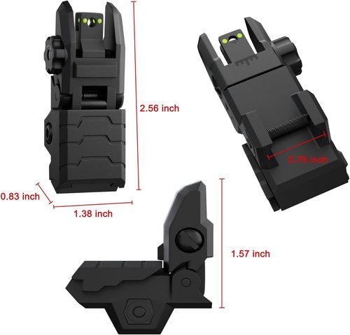 Flip Up Sights | Fiber Optic Red & Green Dot Sights - Adjustable Polymer Folding Set for Picatinny Rail
