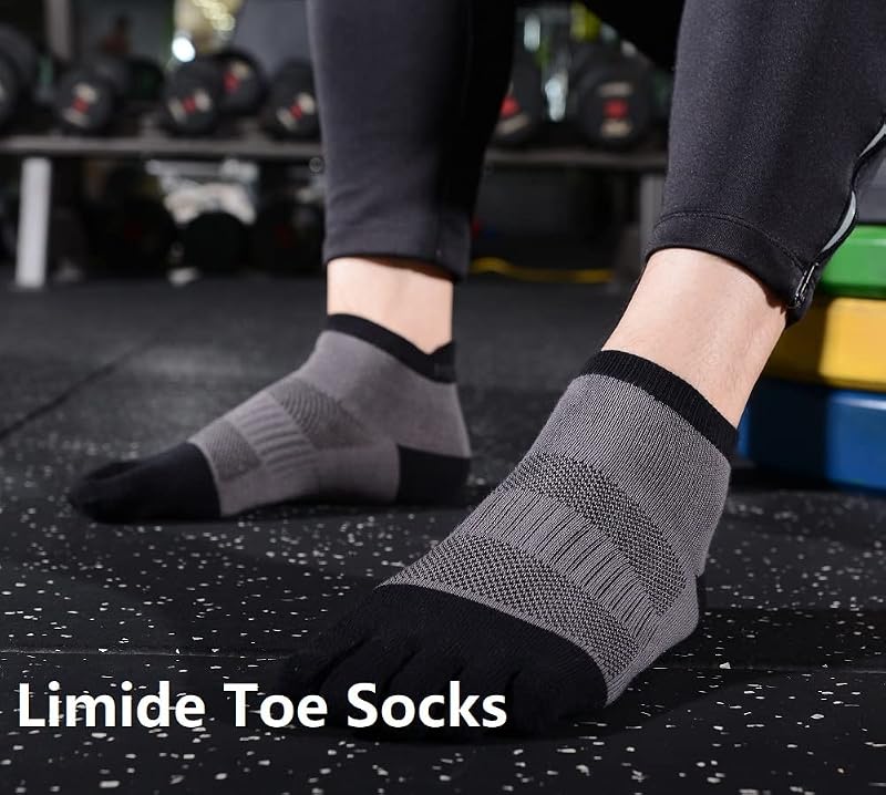 Men's Five Finger Toe Socks - Cotton Compression Crew Athletic Socks, 4 Pairs (Size 7-11) - Black