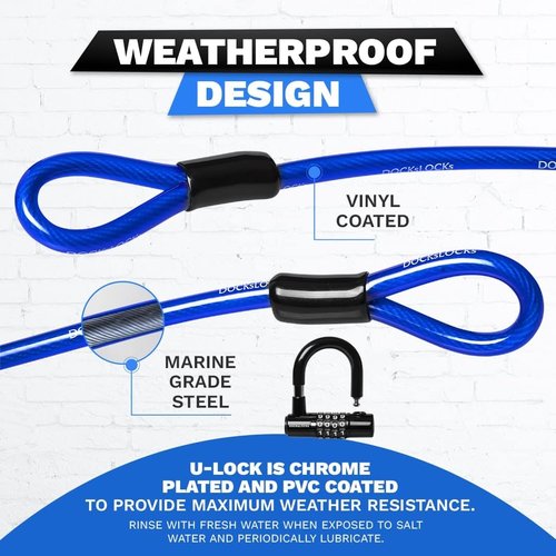 DocksLocks Security Cable Lock Set - Weatherproof Keyless U-Lock with Anti-Theft Design | 5' to 25' Length