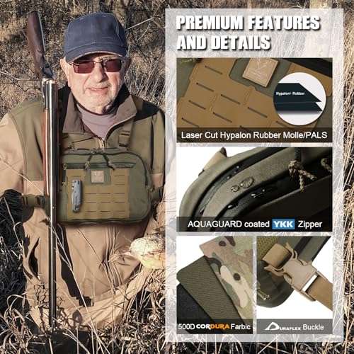 VOTAGOO Tactical Chest Rig Bag 3L Hypalon Molle with Map Pocket - Ranger Green