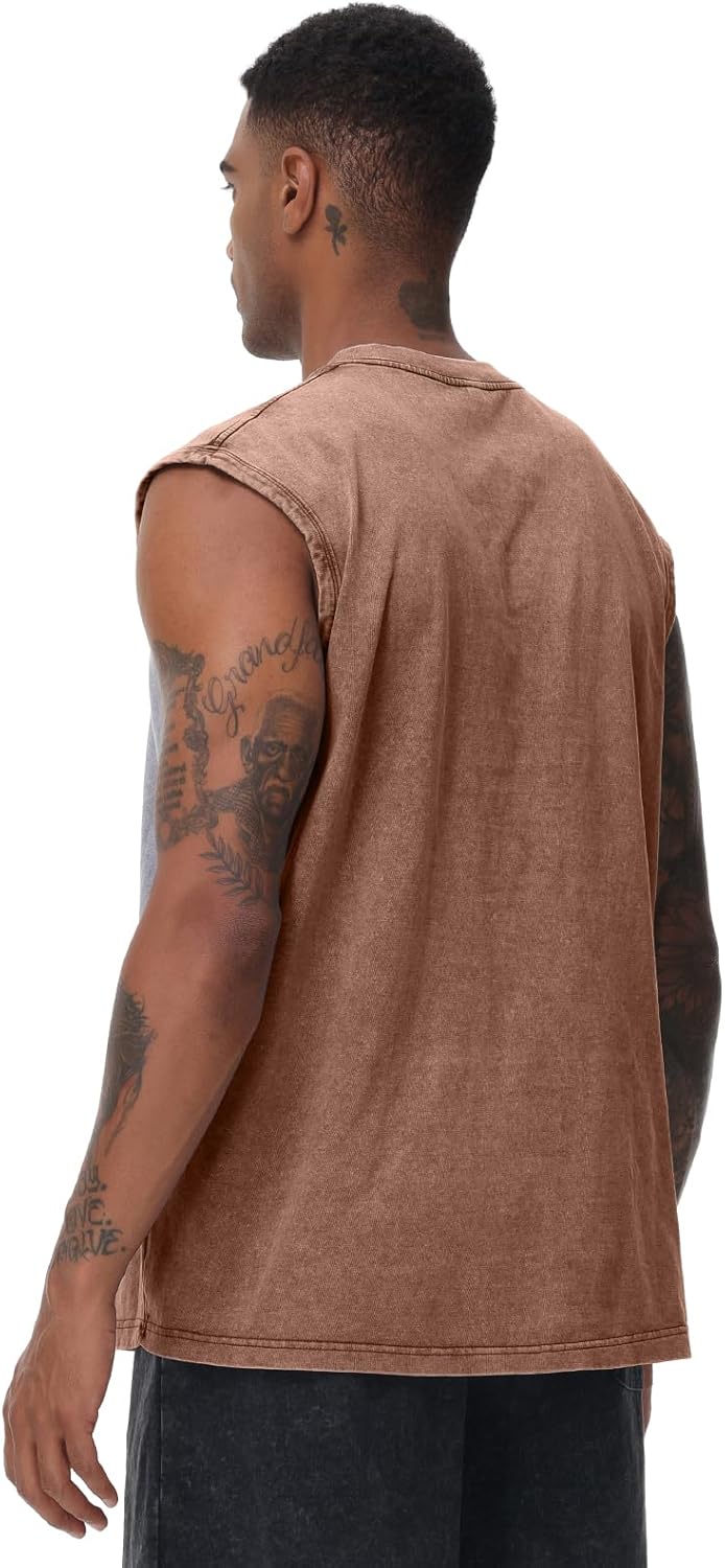 Skiennix Men's Muscle Tank Top - Acid Wash Sleeveless Gym Shirt for Running & Beach | Loose Fit