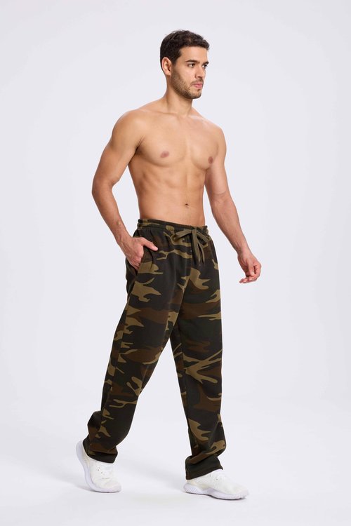 TanBridge Men's Athletic Open Bottom Relaxed Fit Sweatpants, Jogging and Daily Wear Sweatpants with Pocket Camo