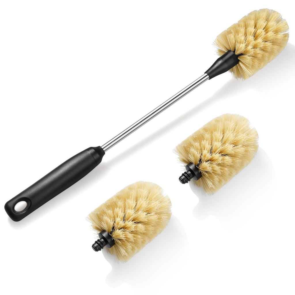 Purtribe Water Bottle Cleaning Brush with 2 Replaceable Heads, Compatible with Sport Bottles, Tumblers, Mugs, Wine Decanters, Glassware, 15 in, Yellow