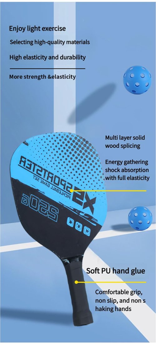 Blue Poplar Pickleball Paddles Set of 2-2 Pickleball Rackets, Bag & 4 Pickleball Balls. Indoor/Outdoor. for All - Beginners, Advanced. Men, Women, Kids. Approved. Play on Beach or Court.