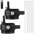 2-Pack Straw Lid Replacement for Yeti Rambler 26/36/46/64 oz & Jr 12/18 oz | Leak-Proof Chug Cap with Handle & Trimmable Straws | BPA-Free Bottle Accessories Kit (Black)