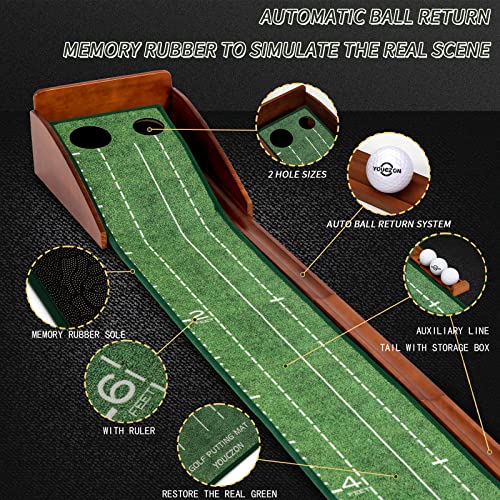 YOUCZON Indoor Golf Putting Green Mat with Dual Holes - Premium Velvet Surface, Portable Practice Aid, Gift for Golfers